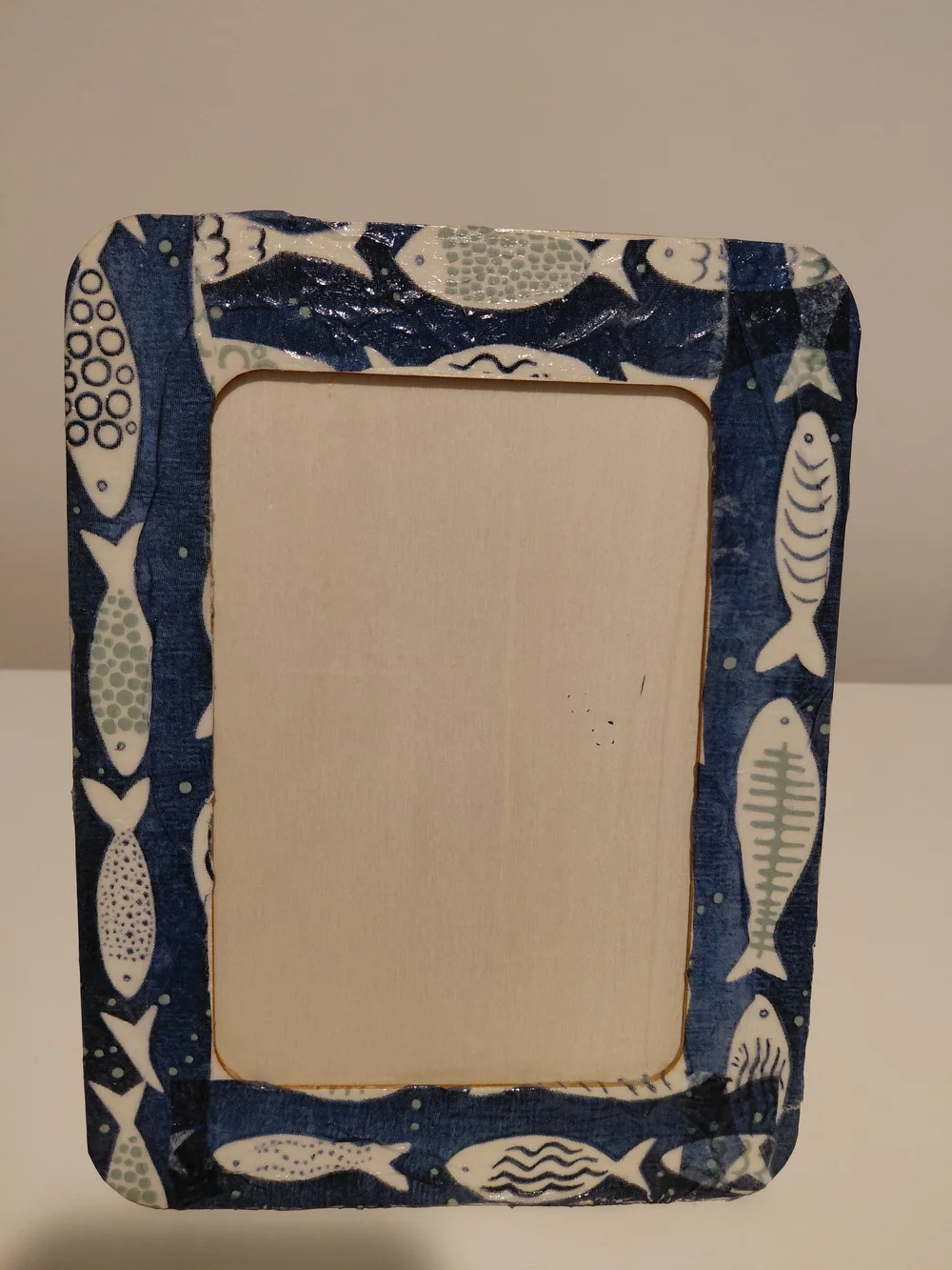Navy Fish Pattern Wooden Photo Frame - Unbranded